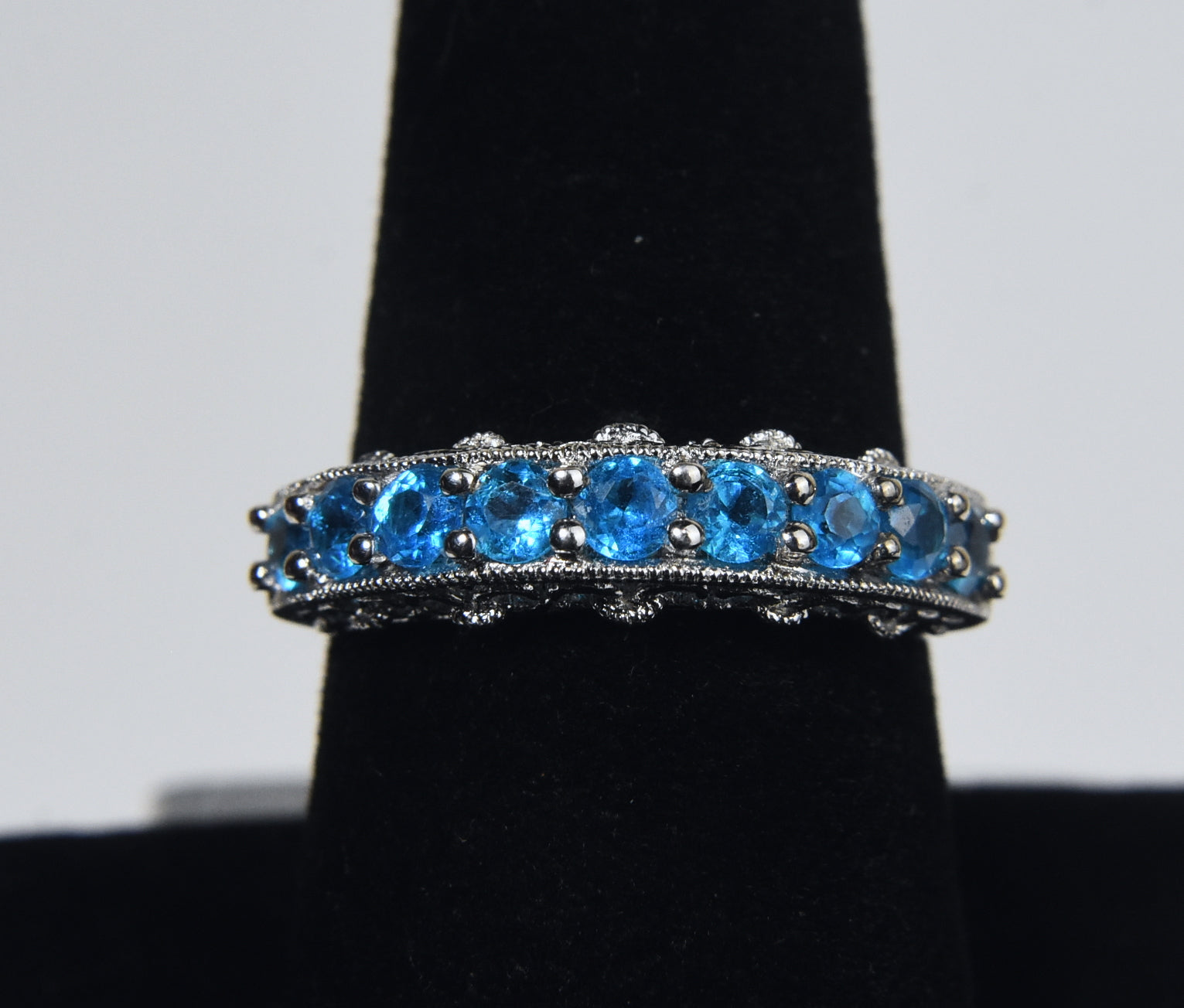 Sterling Silver Ring Set with Blue Stones - Size 8