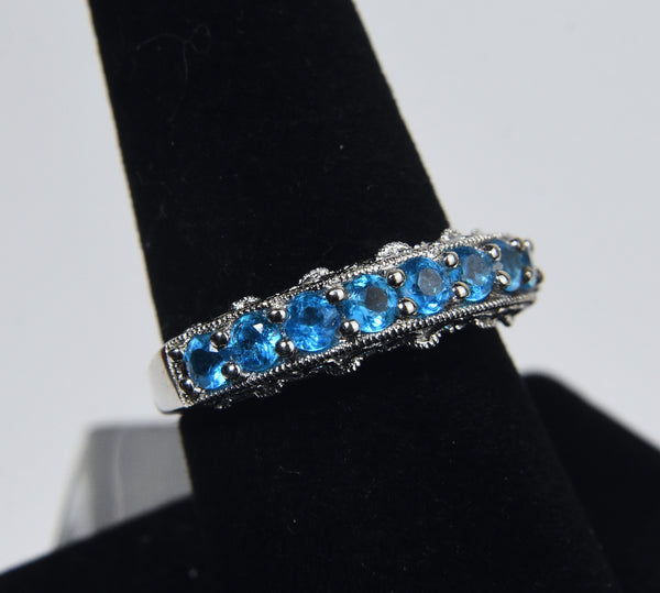 Sterling Silver Ring Set with Blue Stones - Size 8