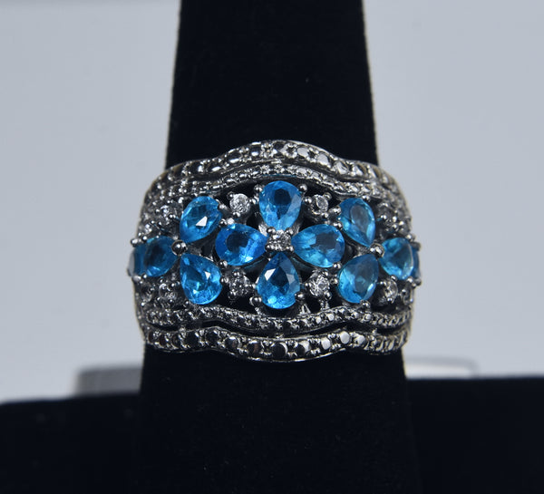 Sterling Silver Blue Topaz Ring - Size 8