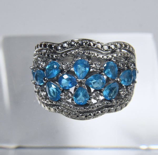 Sterling Silver Blue Topaz Ring - Size 8