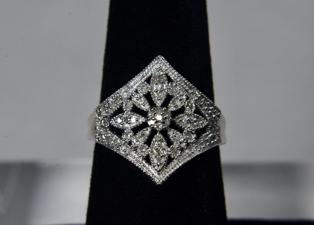 Stunning! Art Deco Sterling Silver Cubic Zirconia Ring - Size 6.5