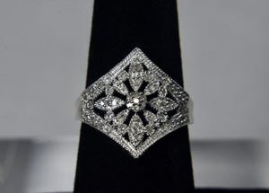 Stunning! Art Deco Sterling Silver Cubic Zirconia Ring - Size 6.5