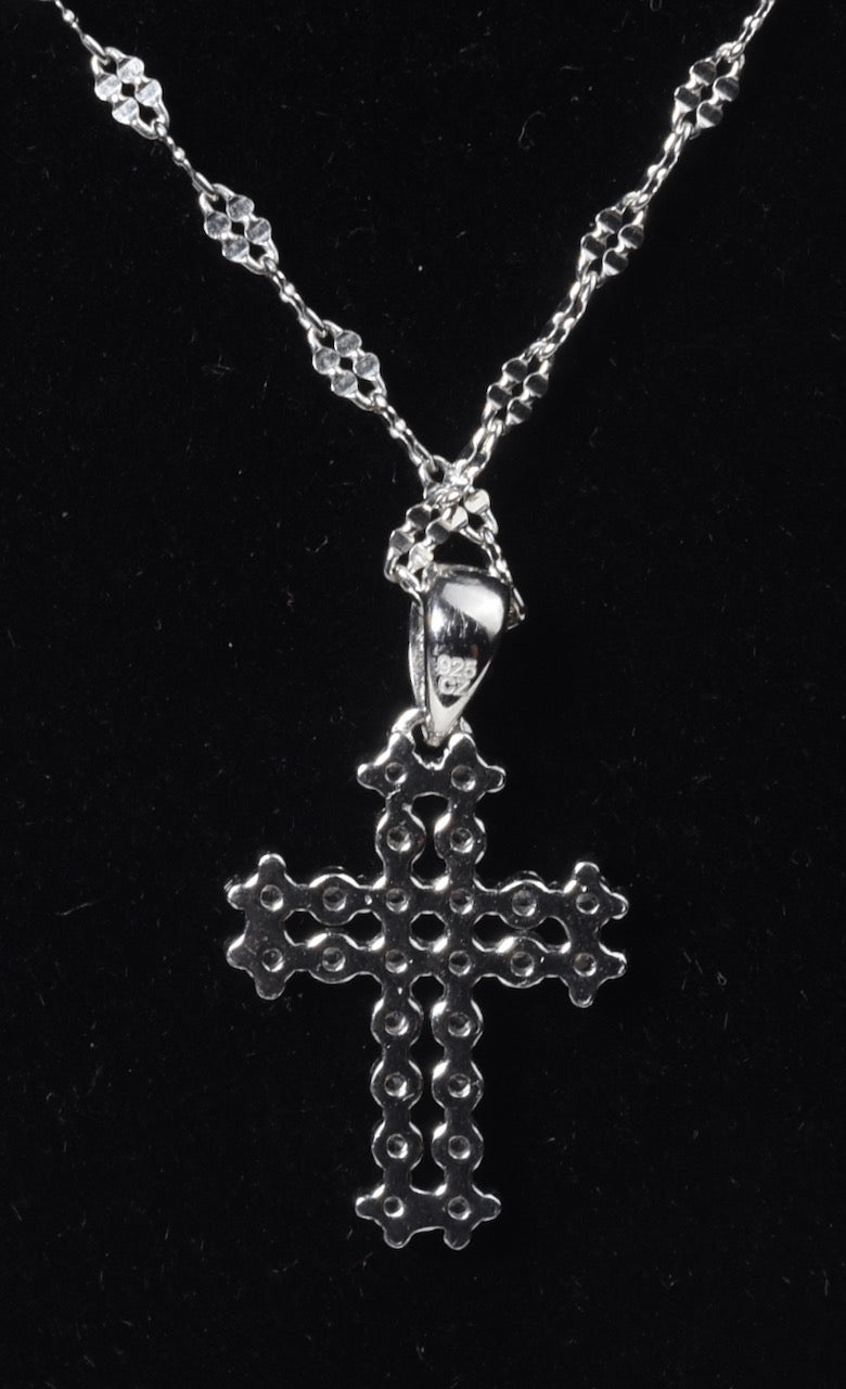 Sterling Silver Cubic Zirconia Crucifix Pendant on Milor Sterling Silver Twisted Rope Link Chain Necklace