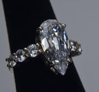 Large Pear Cut Cubic Zirconia Sterling Silver Ring - Size 6