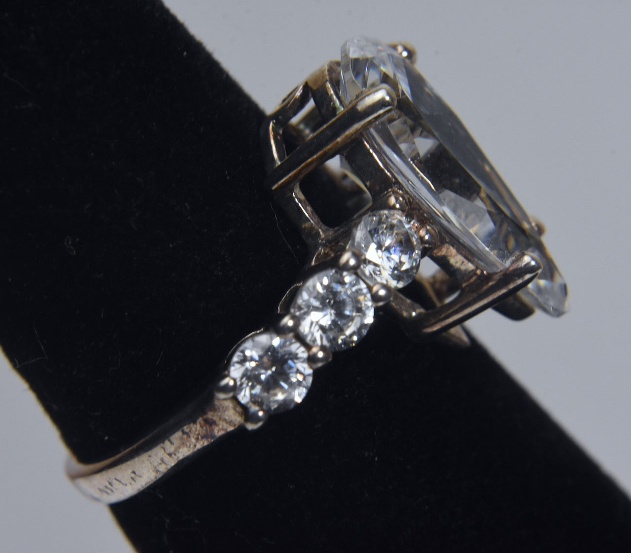 Large Pear Cut Cubic Zirconia Sterling Silver Ring - Size 6