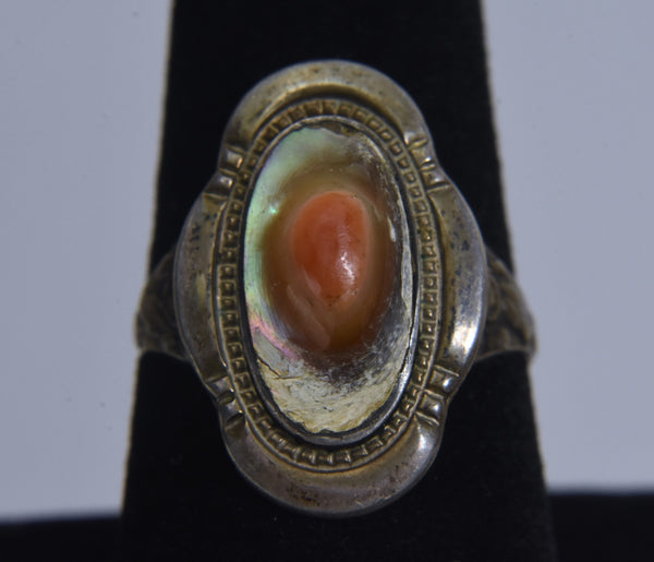 Sterling Silver Carved Shell Ring - Size 8