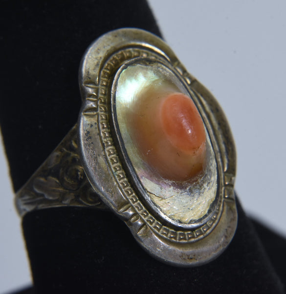 Sterling Silver Carved Shell Ring - Size 8