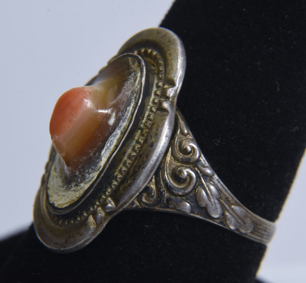 Sterling Silver Carved Shell Ring - Size 8