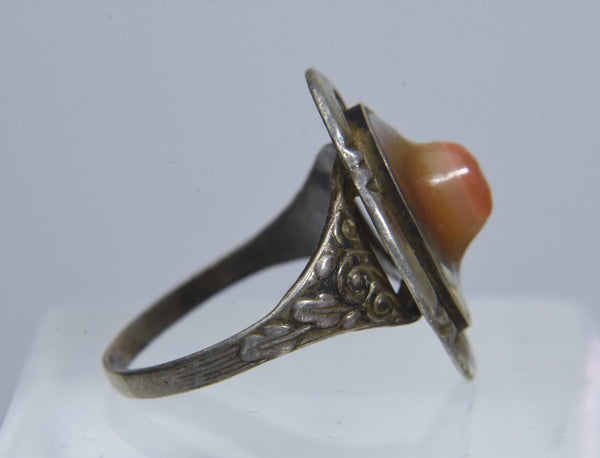 Sterling Silver Carved Shell Ring - Size 8