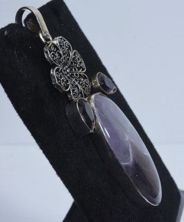 Chevron Amethyst with Pink Topaz Accents Sterling Silver Pendant