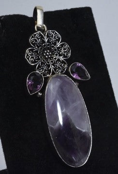 Chevron Amethyst with Pink Topaz Accents Sterling Silver Pendant