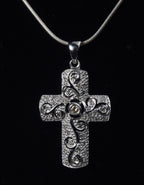 Sterling Silver Crucifix Pendant with Clear Stone on Sterling Silver Chain Necklace