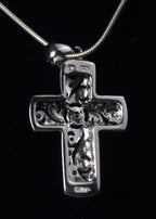 Sterling Silver Crucifix Pendant with Clear Stone on Sterling Silver Chain Necklace