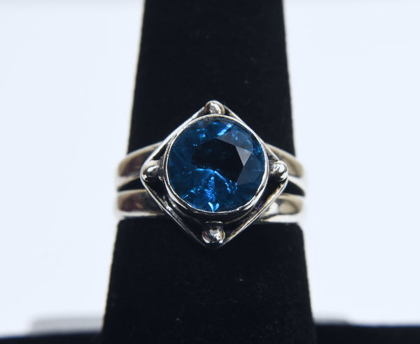 Sterling Silver Dark Blue Topaz Ring - Size 6.75