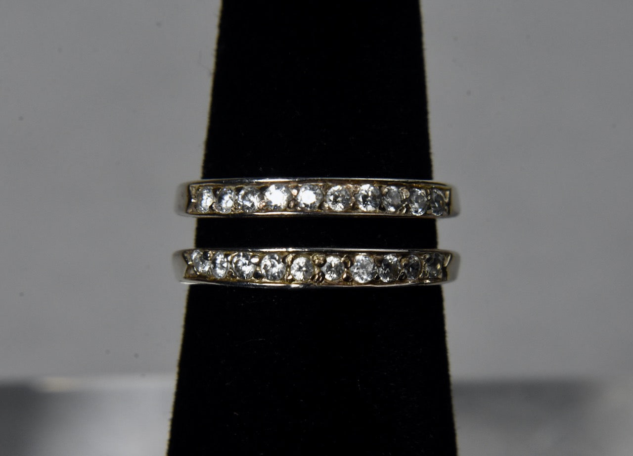 Sterling Silver Double Band Diamonique Cubic Zirconia Ring - Size 5