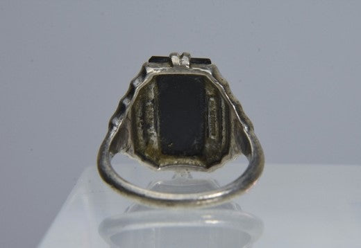 Vintage Sterling Silver Ebony Art Deco Ring - Size 6