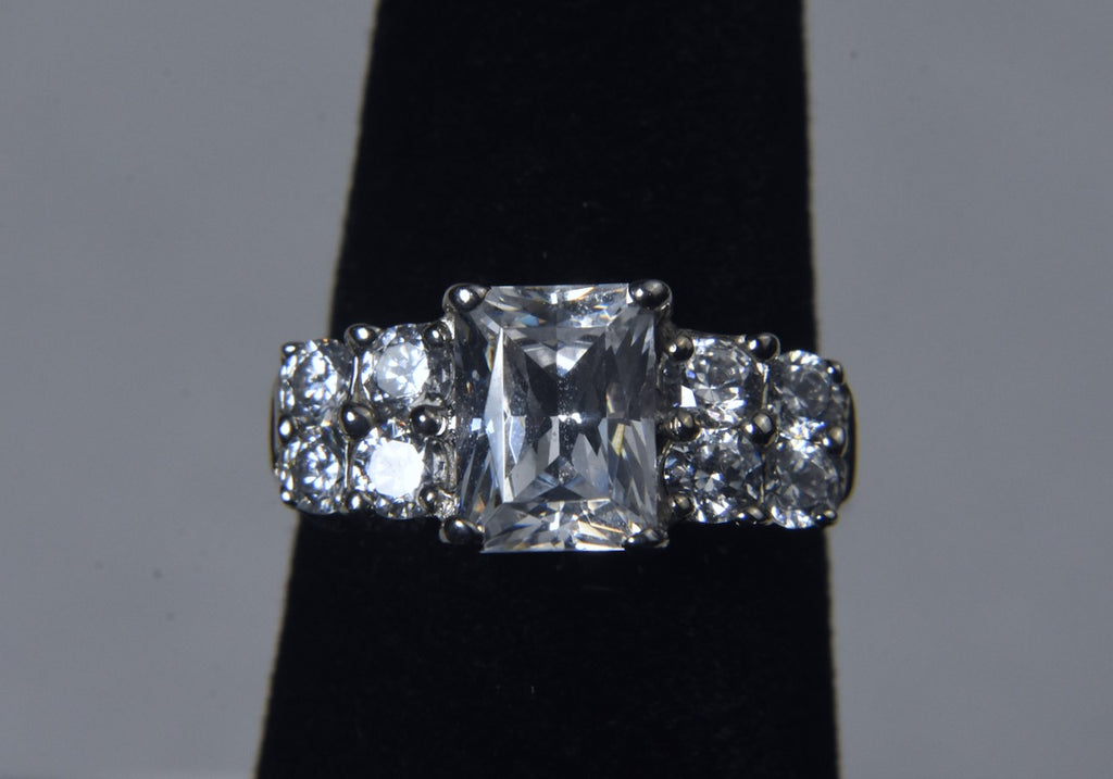 Sterling Silver Emerald Cut Cubic Zirconia Ring - Size 5.5