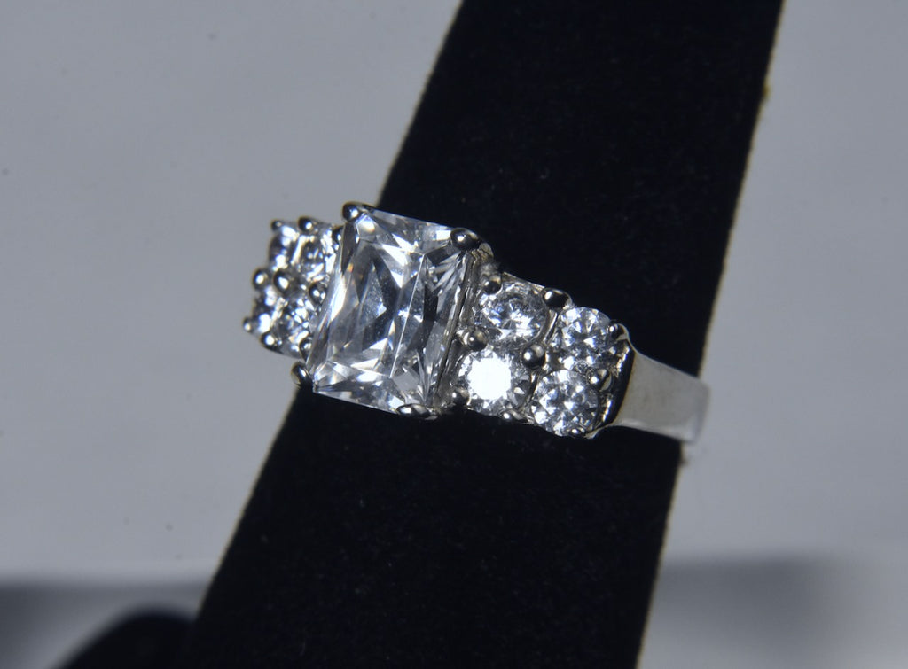 Sterling Silver Emerald Cut Cubic Zirconia Ring - Size 5.5