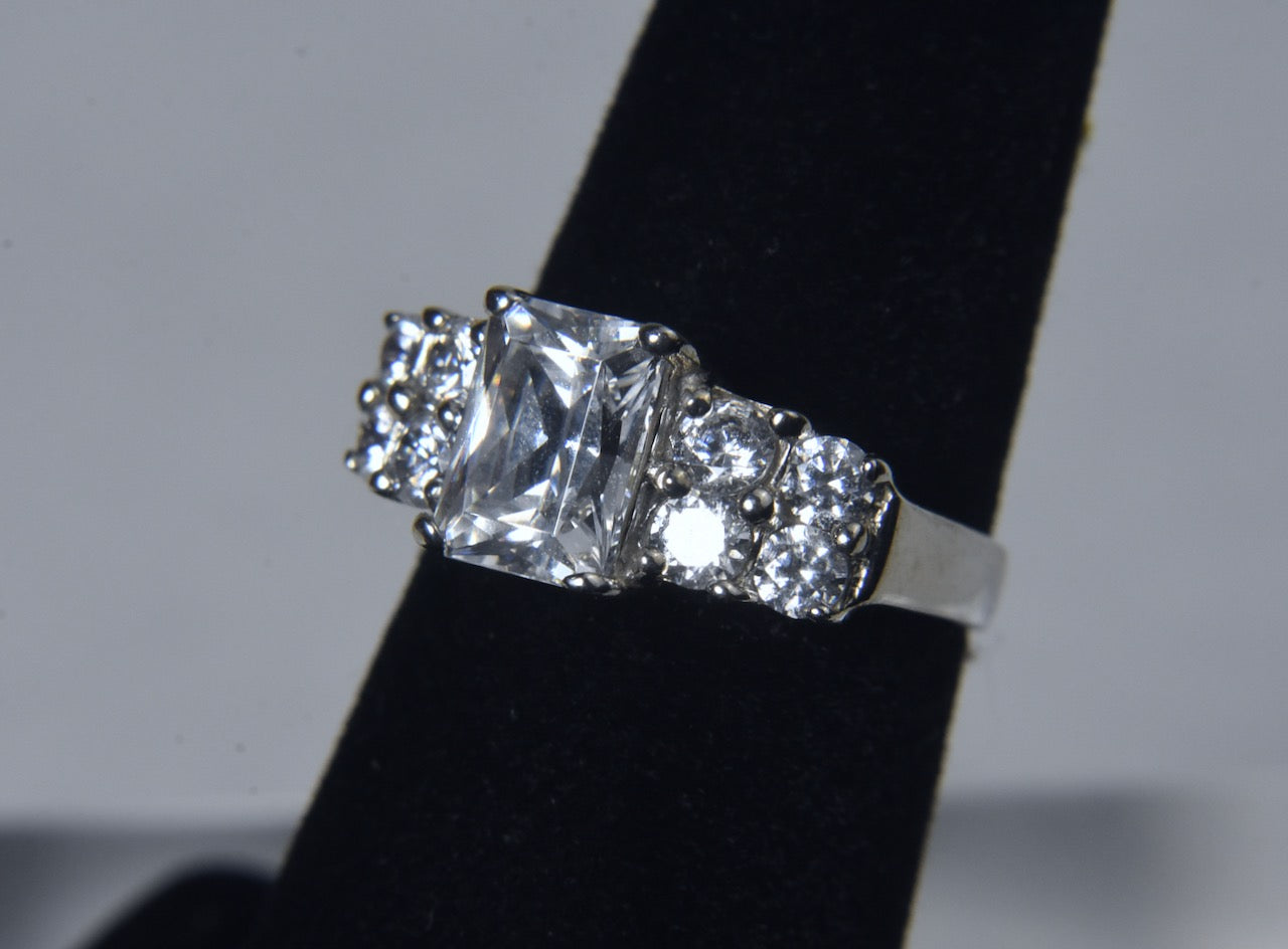 Sterling Silver Emerald Cut Cubic Zirconia Ring - Size 5.5