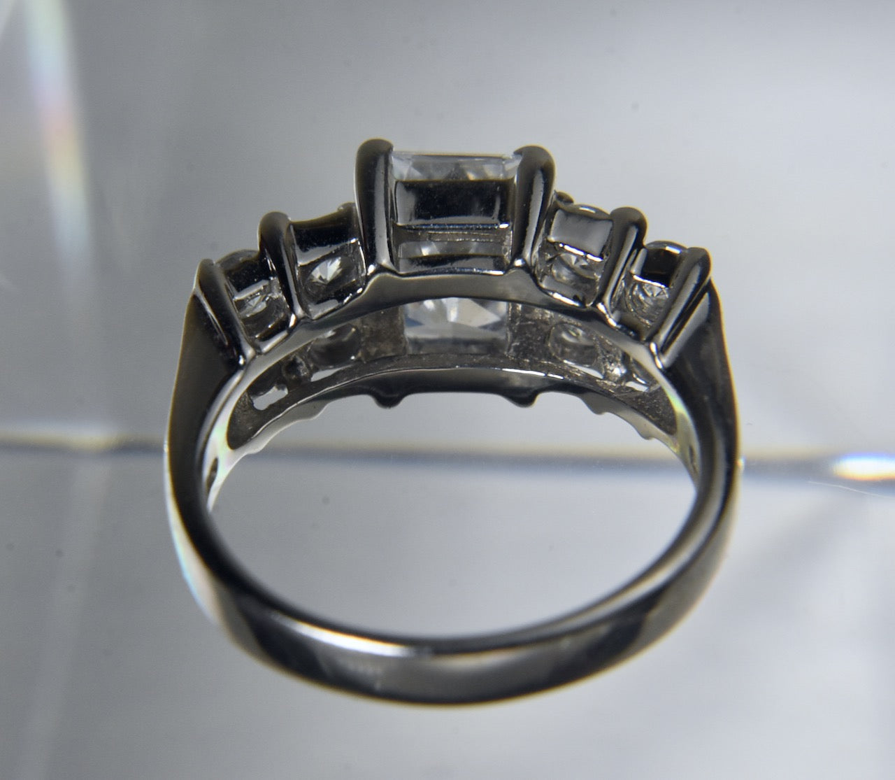 Sterling Silver Emerald Cut Cubic Zirconia Ring - Size 5.5