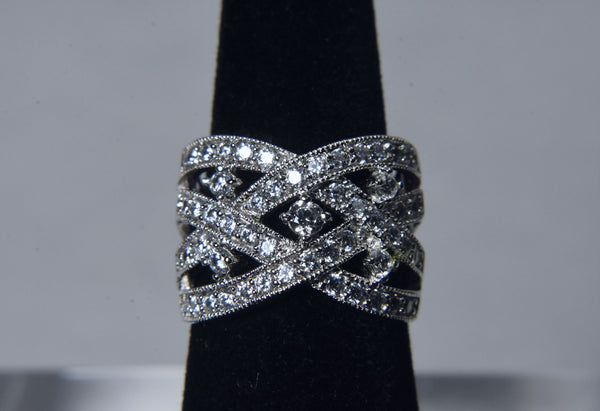 Sterling Silver Cubic Zirconia Pierced Braided Ring - Size 6.25