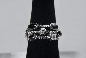 Sterling Silver Cubic Zirconia Black Onyx and Hematite Ring - Size 6