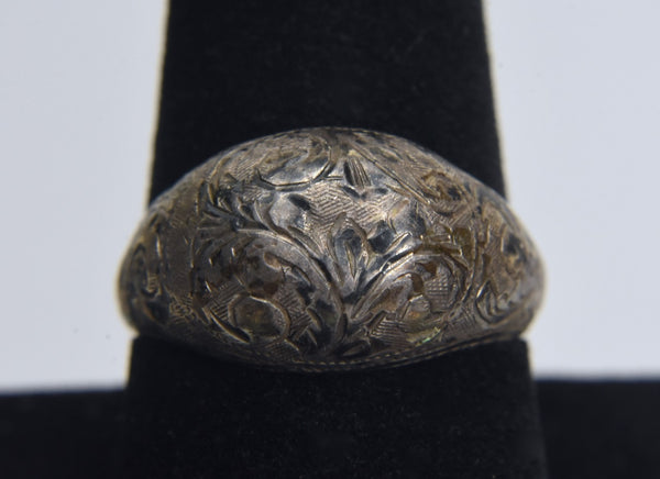 Vintage Sterling Silver Etched Domed Ring - Size 9.5