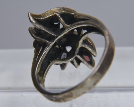 Sterling Silver Marcasite and Gemstone Ring - Size 9.25