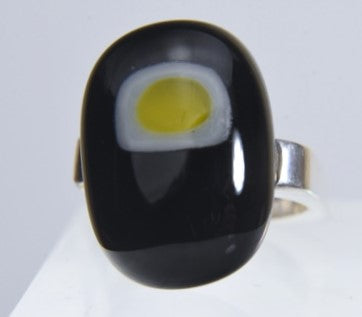Abstract Sterling Silver Square Ring With Glass Egg - Size 8.5