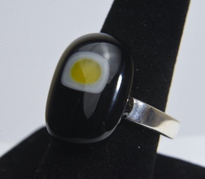 Abstract Sterling Silver Square Ring With Glass Egg - Size 8.5