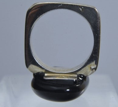Abstract Sterling Silver Square Ring With Glass Egg - Size 8.5