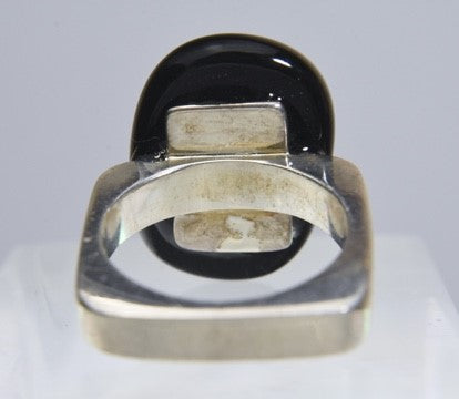 Abstract Sterling Silver Square Ring With Glass Egg - Size 8.5