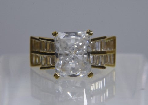 Sterling Silver Gold Plated Cubic Zirconia Ring - Size 5