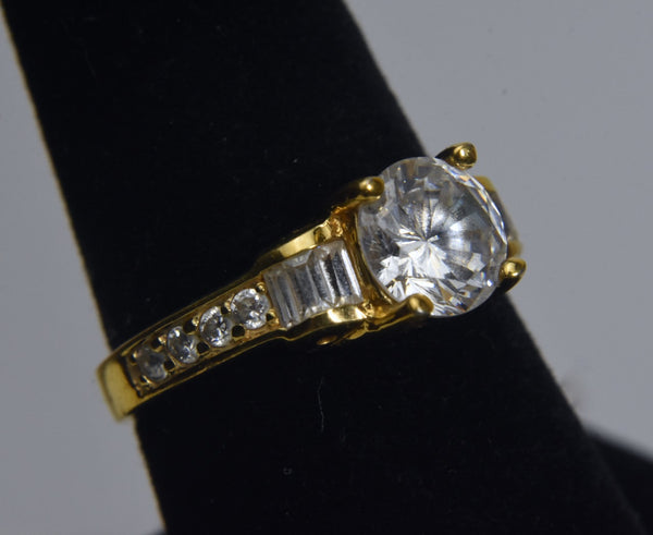 Sterling Silver Gold Tone Cubic Zirconia Ring - Size 8