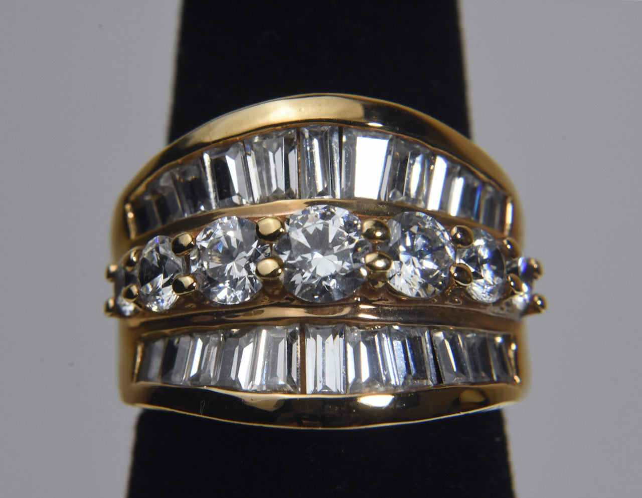 Ross-Simons - Sterling Silver Gold Tone Ring Studded with Cubic Zirconia - Size 6.25