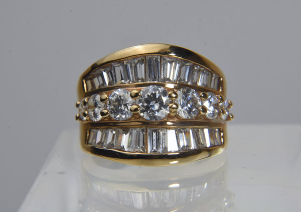 Ross-Simons - Sterling Silver Gold Tone Ring Studded with Cubic Zirconia - Size 6.25