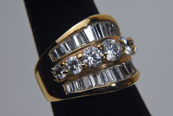 Ross-Simons - Sterling Silver Gold Tone Ring Studded with Cubic Zirconia - Size 6.25