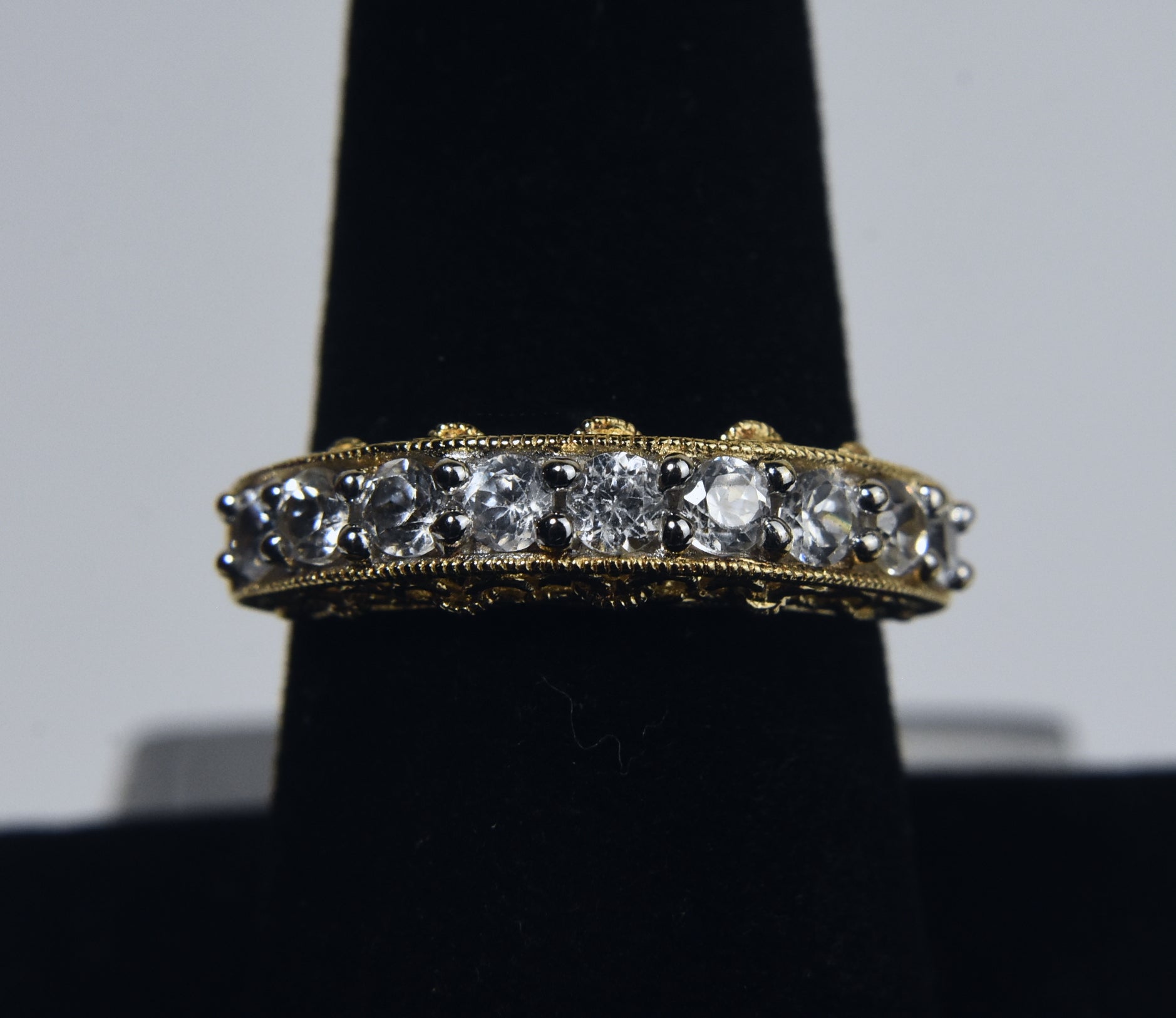 Sterling Silver Gold Tone Colorless Beryl Ring - Size 8