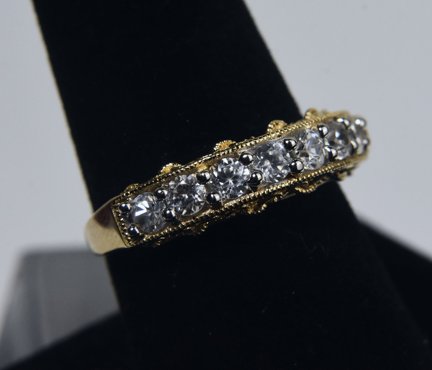 Sterling Silver Gold Tone Colorless Beryl Ring - Size 8