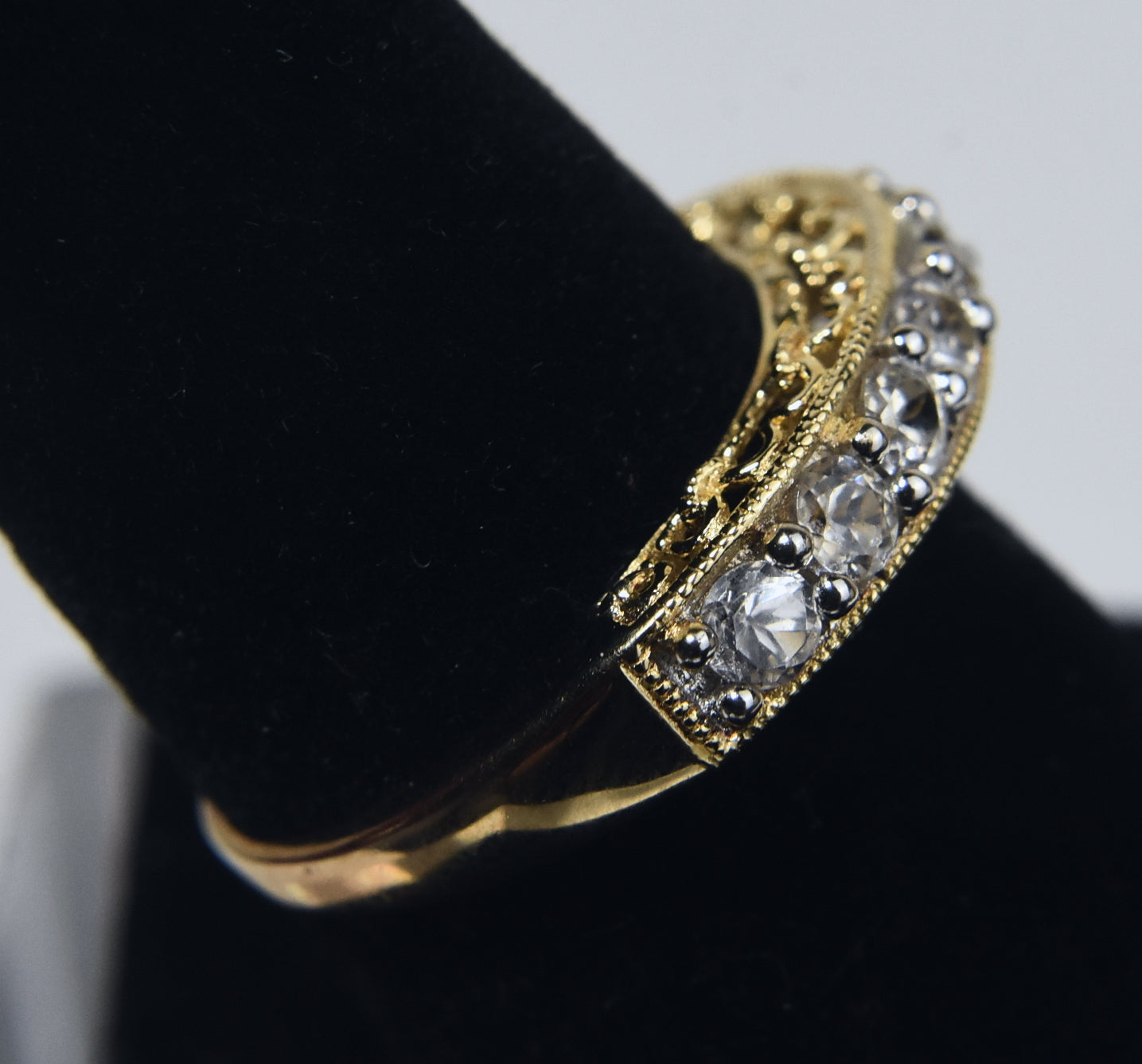 Sterling Silver Gold Tone Colorless Beryl Ring - Size 8