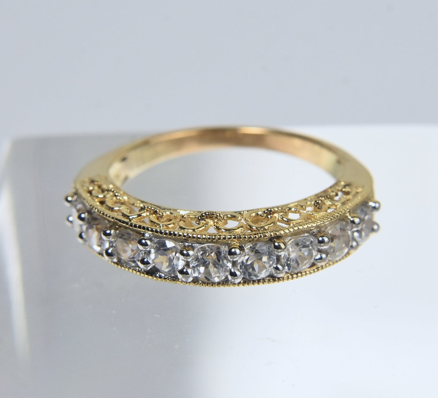 Sterling Silver Gold Tone Colorless Beryl Ring - Size 8