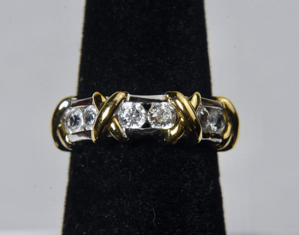 Sterling Silver and Gold Tone Cubic Zirconia Ring - Size 4.25