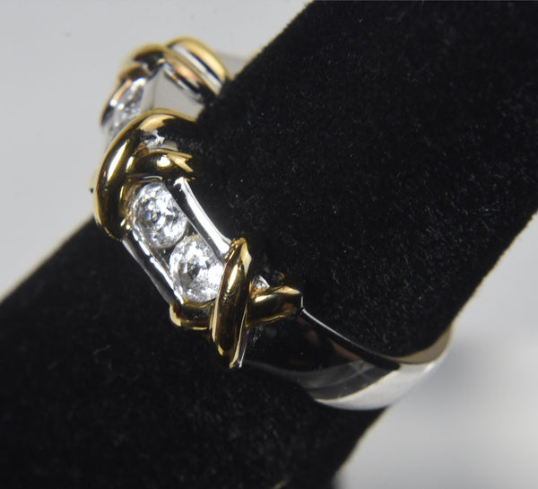Sterling Silver and Gold Tone Cubic Zirconia Ring - Size 4.25