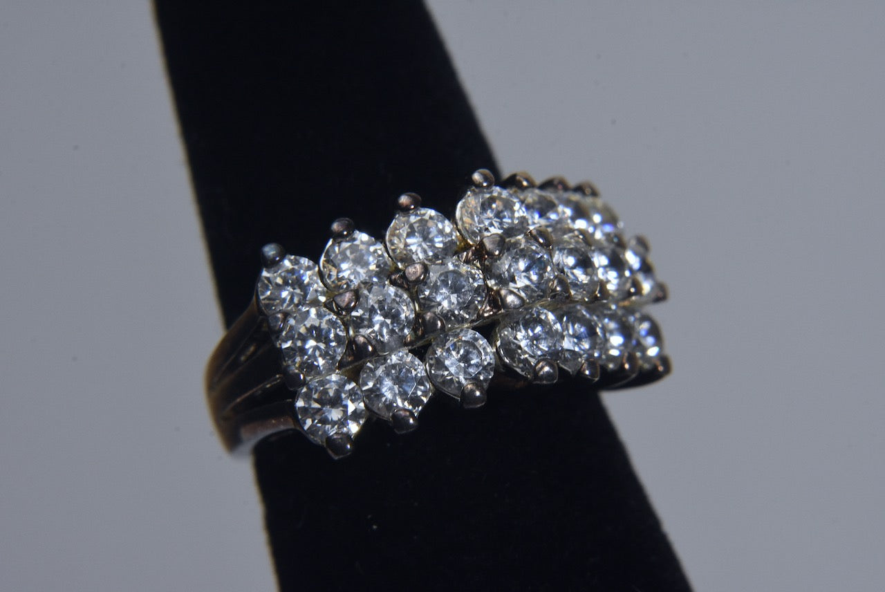 Gold Tone Sterling Silver RIng with Tiered Set Crystals - Size 5