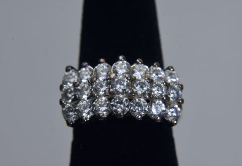 Gold Tone Sterling Silver RIng with Tiered Set Crystals - Size 5