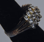 Gold Tone Sterling Silver RIng with Tiered Set Crystals - Size 5