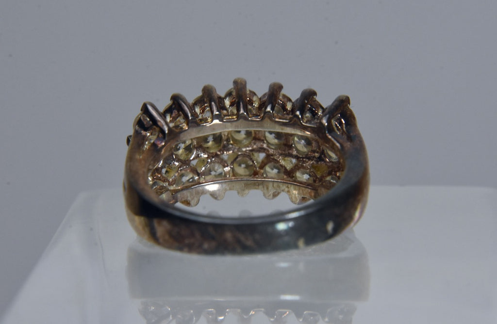 Gold Tone Sterling Silver RIng with Tiered Set Crystals - Size 5