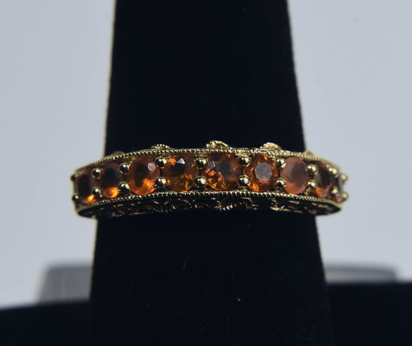 Sterling Silver Gold Tone Band Set with Simulated Orange Sapphire - Size 8