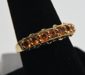 Sterling Silver Gold Tone Band Set with Simulated Orange Sapphire - Size 8