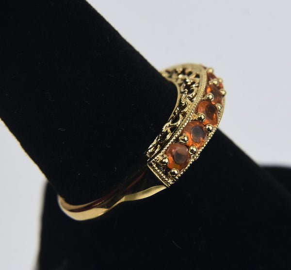 Sterling Silver Gold Tone Band Set with Simulated Orange Sapphire - Size 8